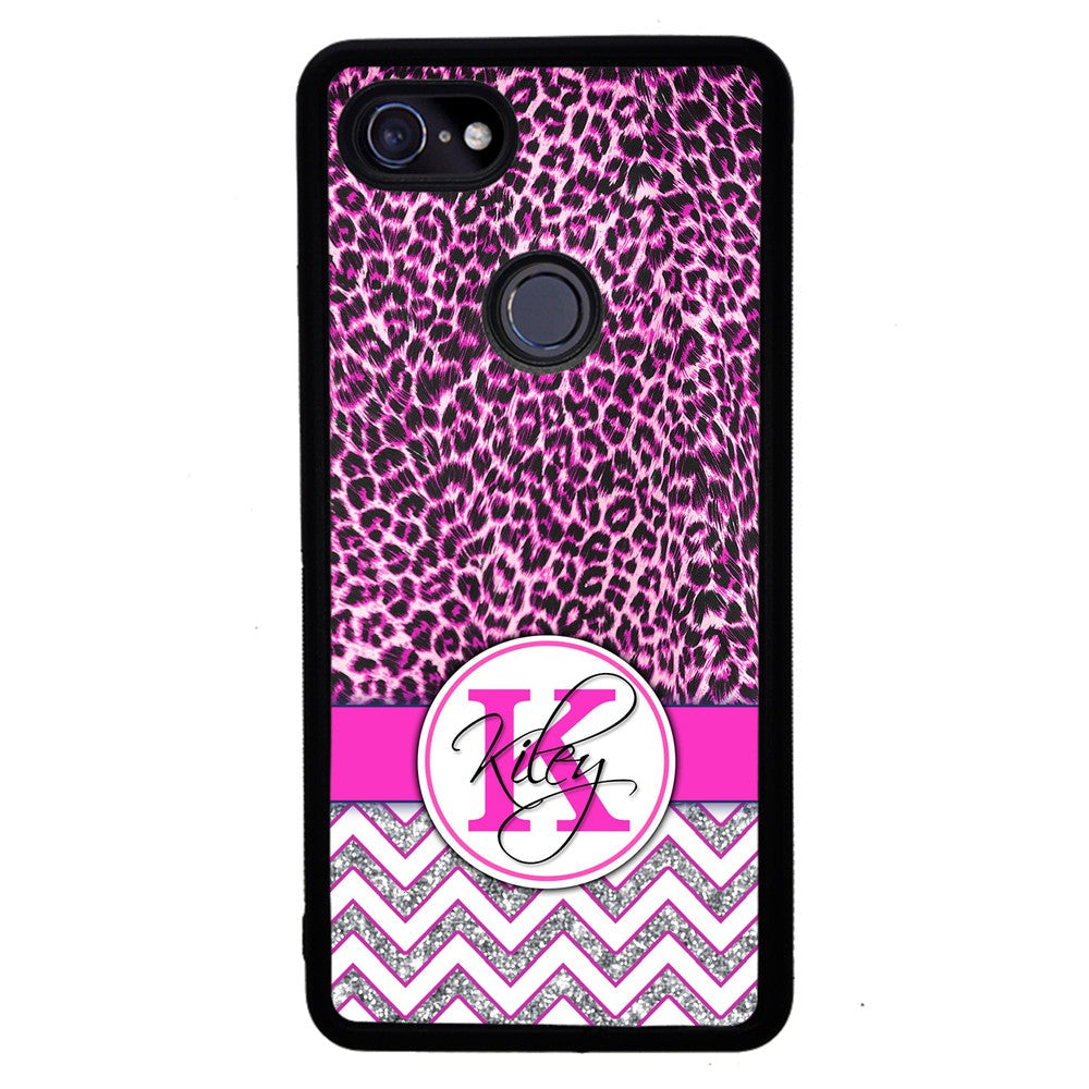 Pink Leopard Silver Glitter Personalized Google Phone Case