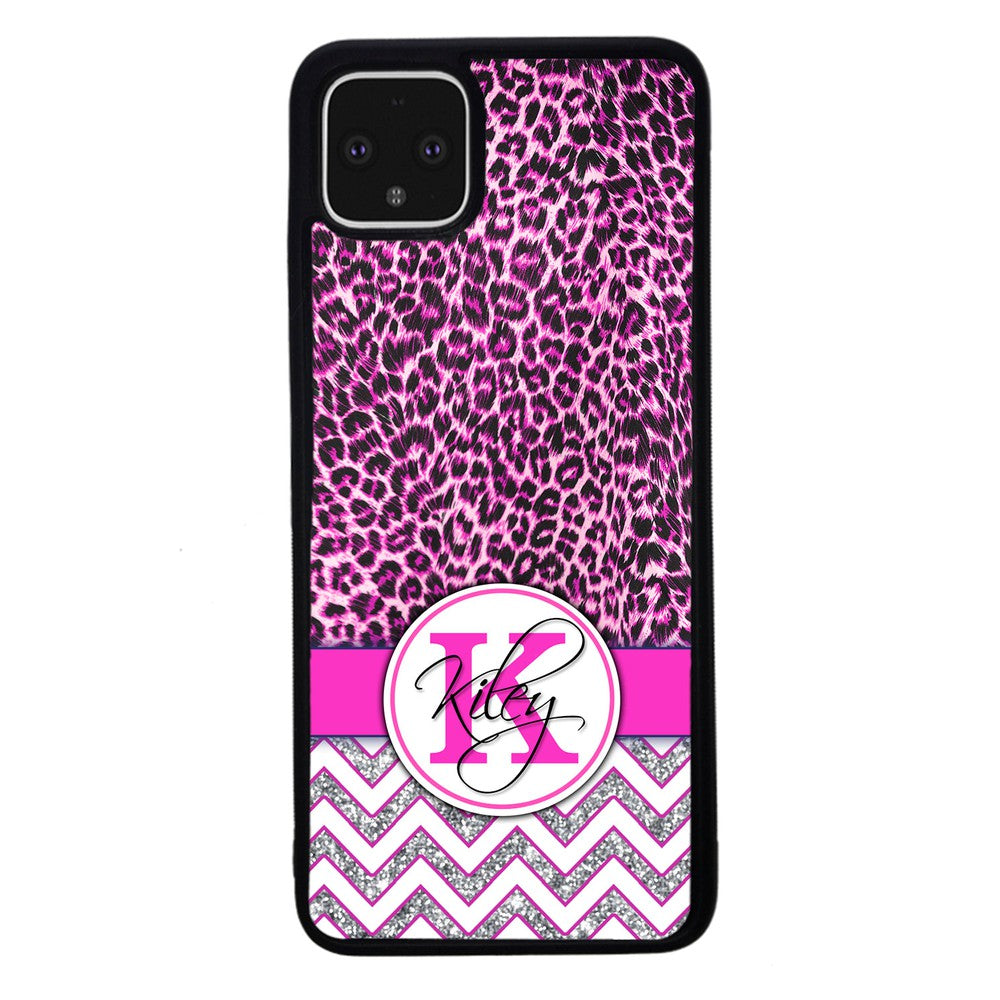 Pink Leopard Silver Glitter Personalized Google Phone Case