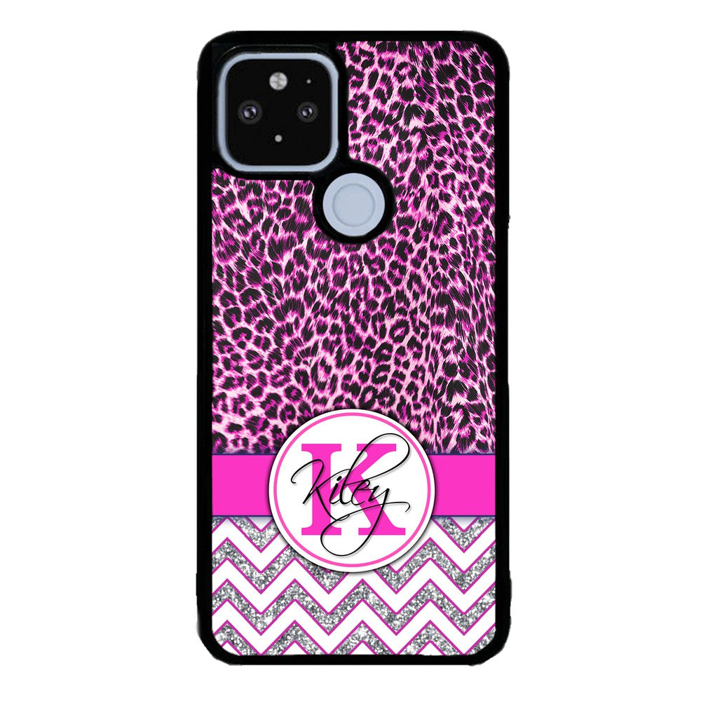 Pink Leopard Silver Glitter Personalized Google Phone Case