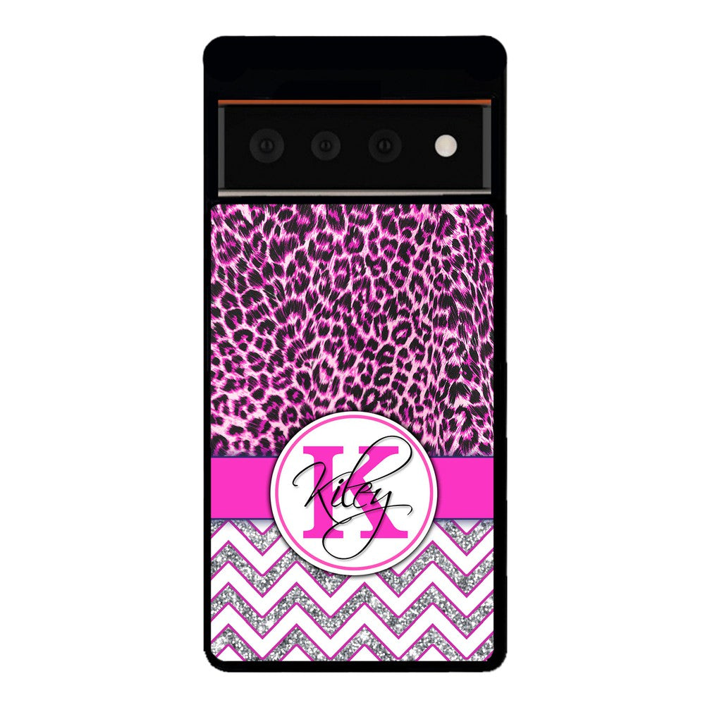 Pink Leopard Silver Glitter Personalized Google Phone Case