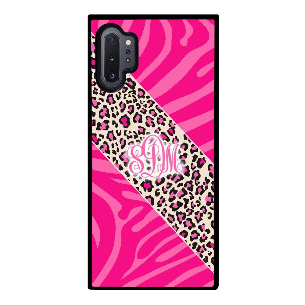Pink Leopard and Zebra Animal Skin Monogram Samsung Phone Case