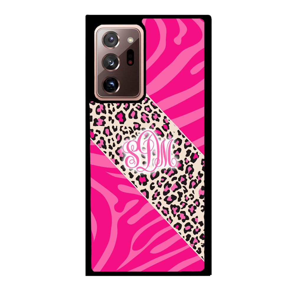 Pink Leopard and Zebra Animal Skin Monogram Samsung Phone Case