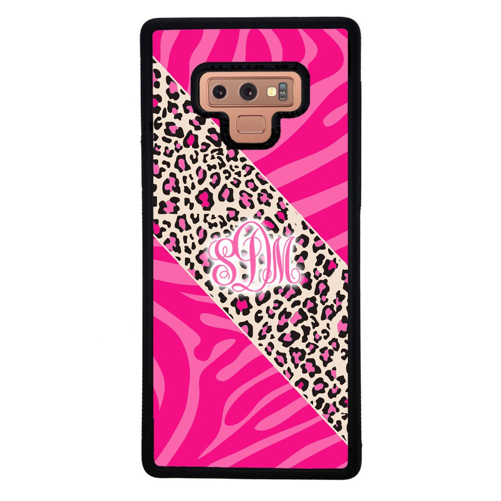 Pink Leopard and Zebra Animal Skin Monogram Samsung Phone Case