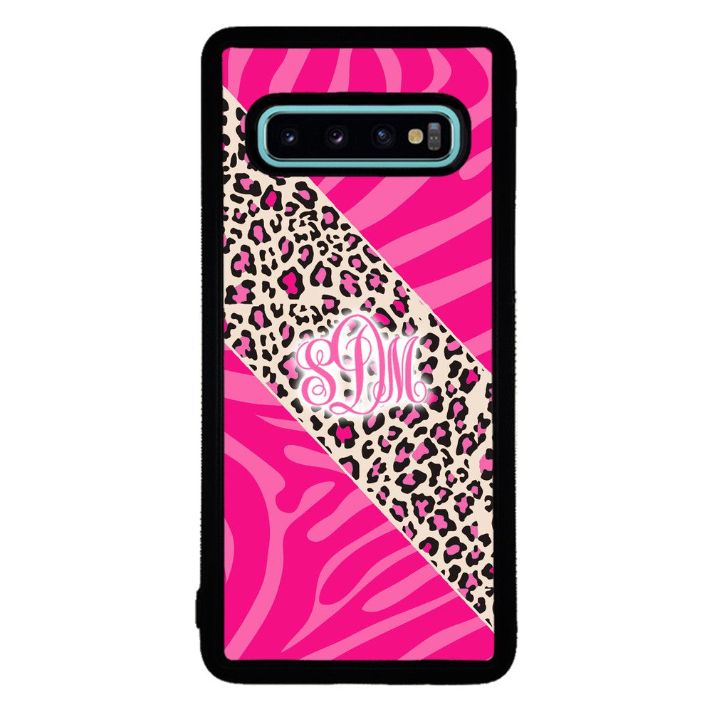 Pink Leopard and Zebra Animal Skin Monogram Samsung Phone Case