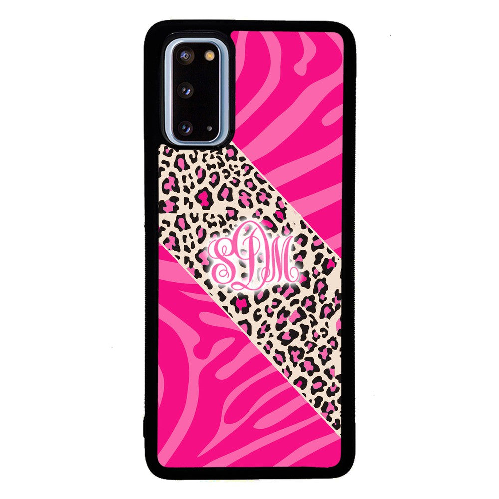 Pink Leopard and Zebra Animal Skin Monogram Samsung Phone Case