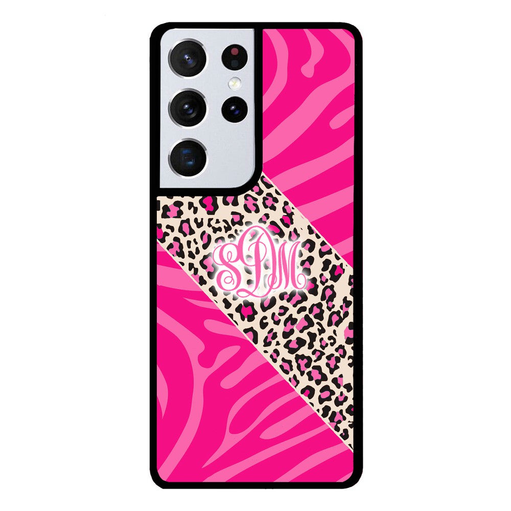 Pink Leopard and Zebra Animal Skin Monogram Samsung Phone Case