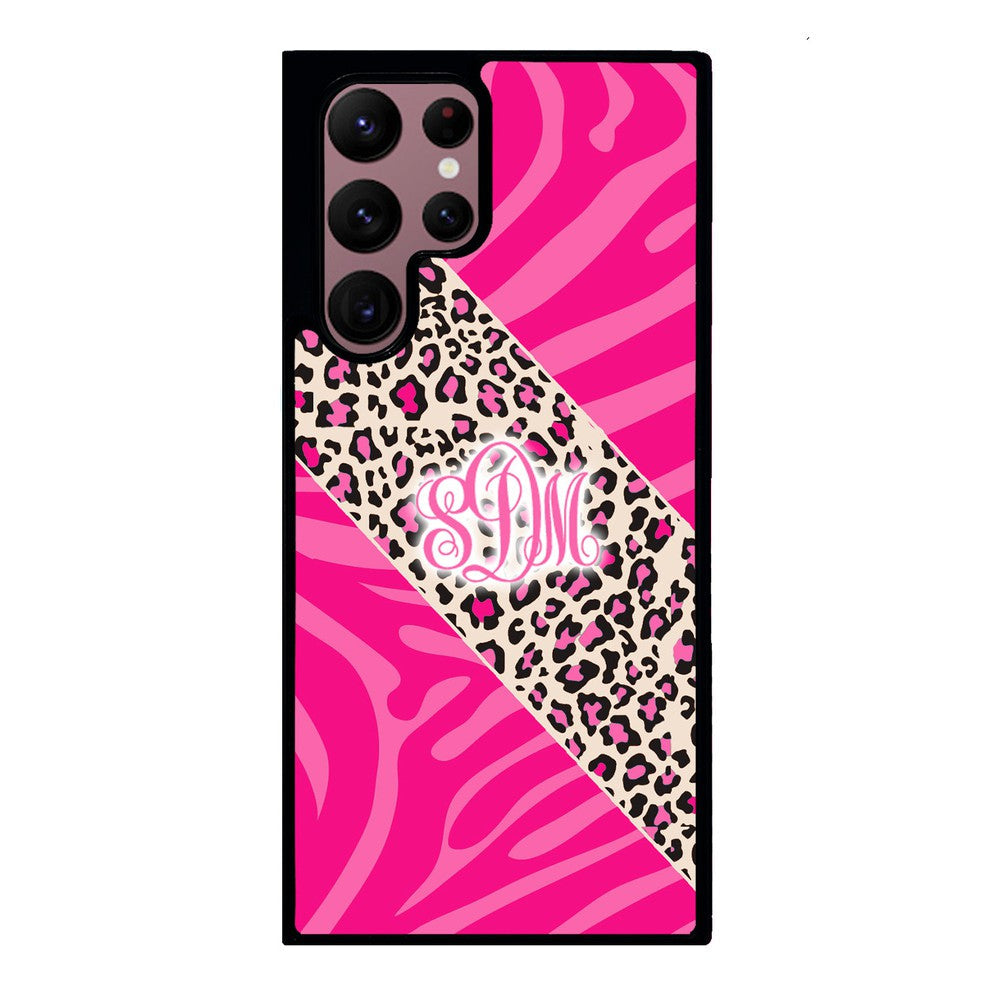 Pink Leopard and Zebra Animal Skin Monogram Samsung Phone Case