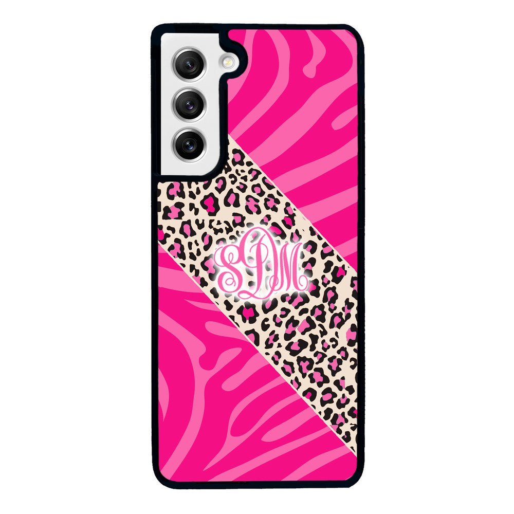 Pink Leopard and Zebra Animal Skin Monogram Samsung Phone Case