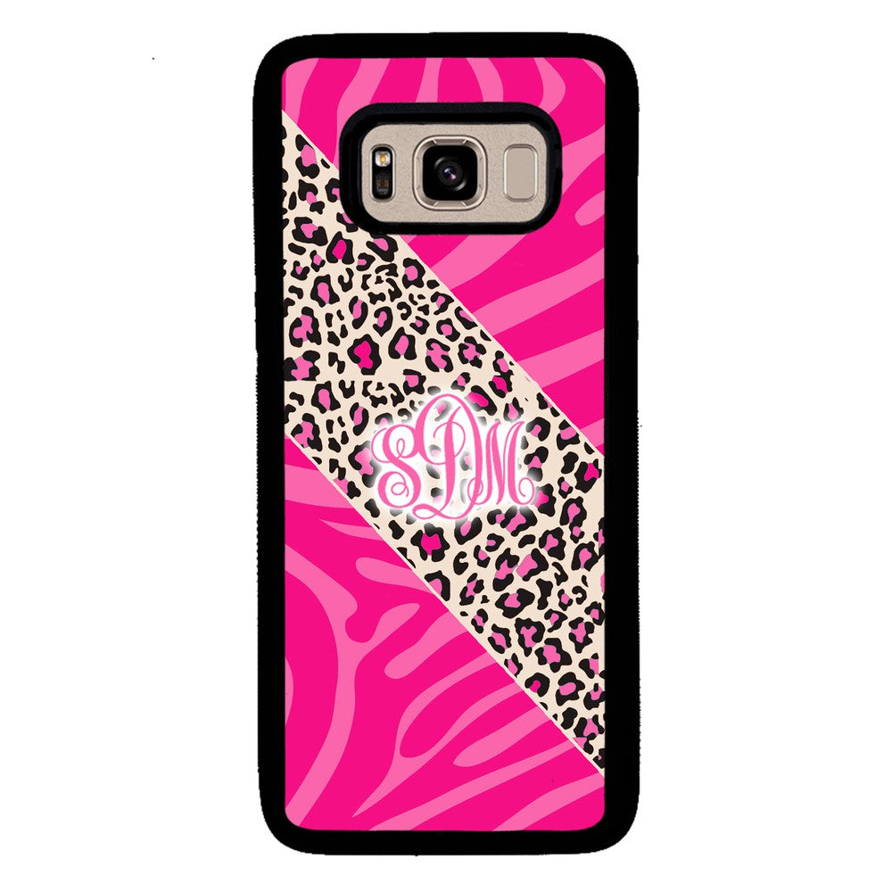 Pink Leopard and Zebra Animal Skin Monogram Samsung Phone Case