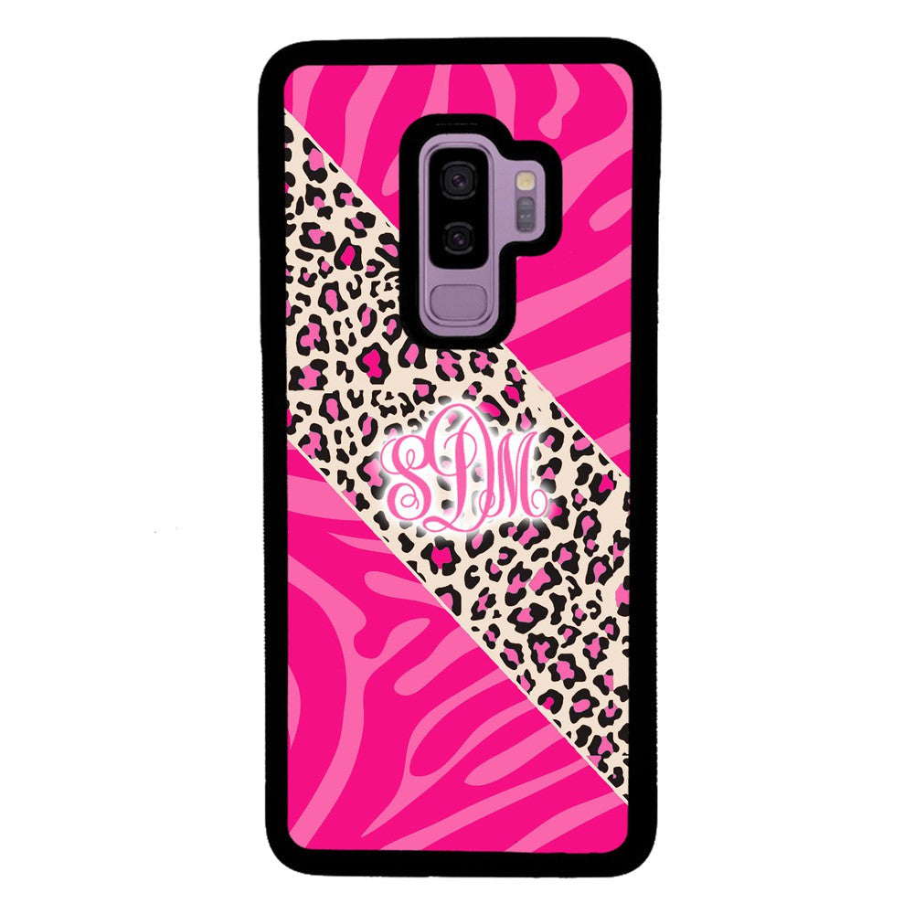Pink Leopard and Zebra Animal Skin Monogram Samsung Phone Case