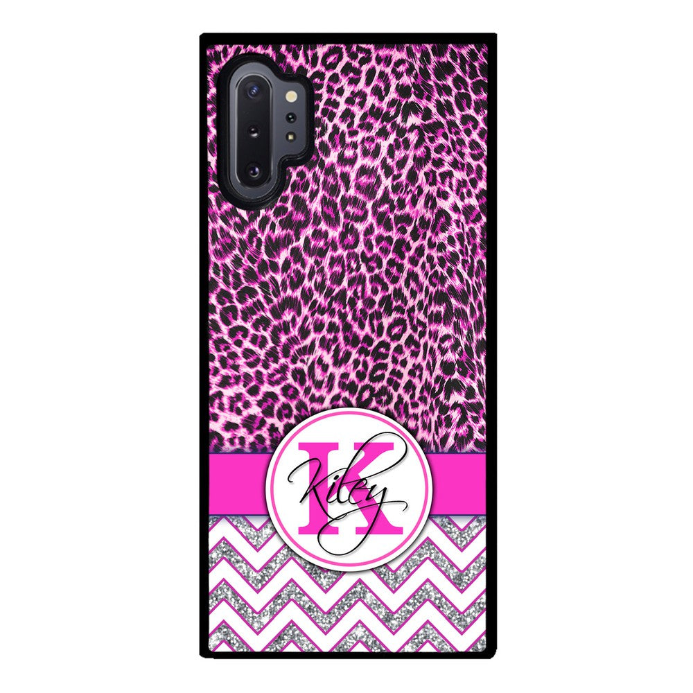 Pink Leopard Silver Glitter Personalized Samsung Phone Case