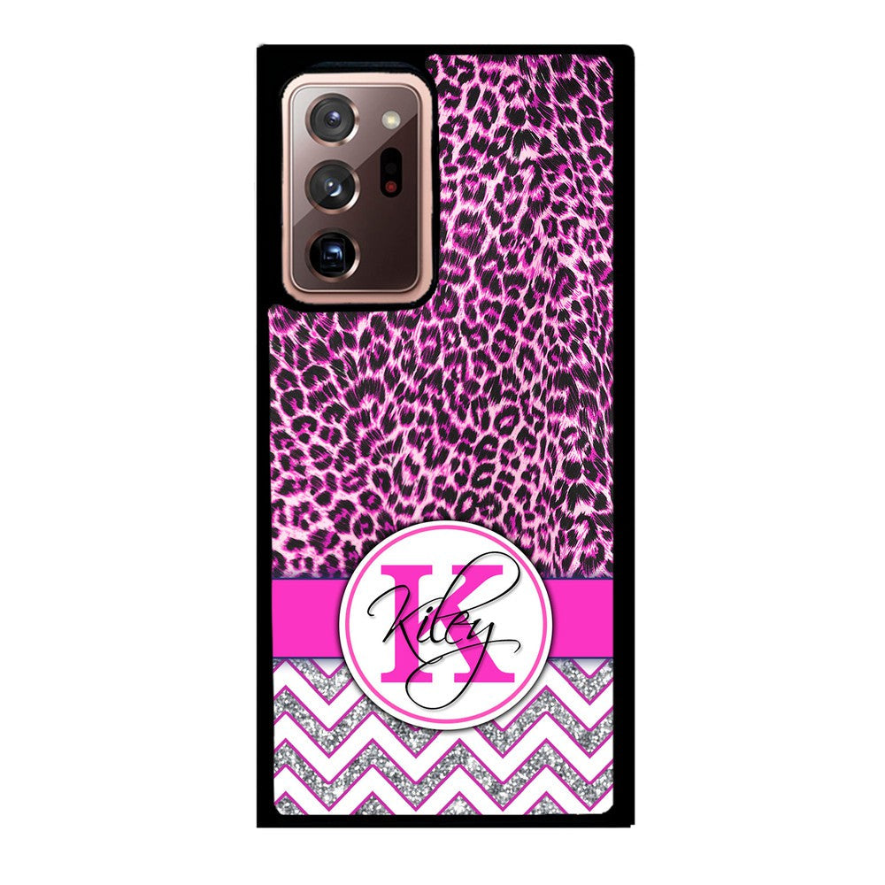 Pink Leopard Silver Glitter Personalized Samsung Phone Case