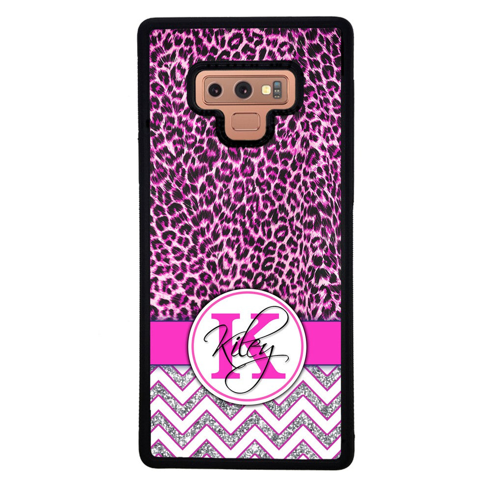 Pink Leopard Silver Glitter Personalized Samsung Phone Case