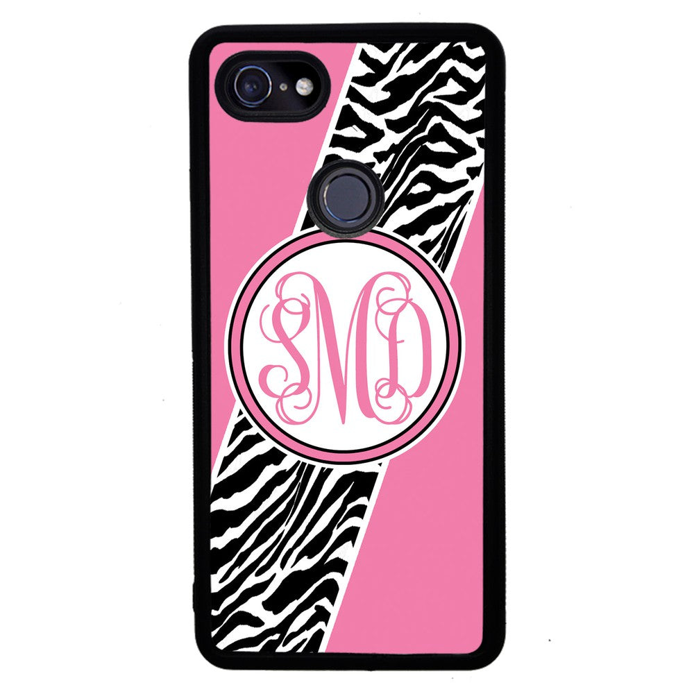 Zebra Animal Skin Pink Script Monogram Google Phone Case