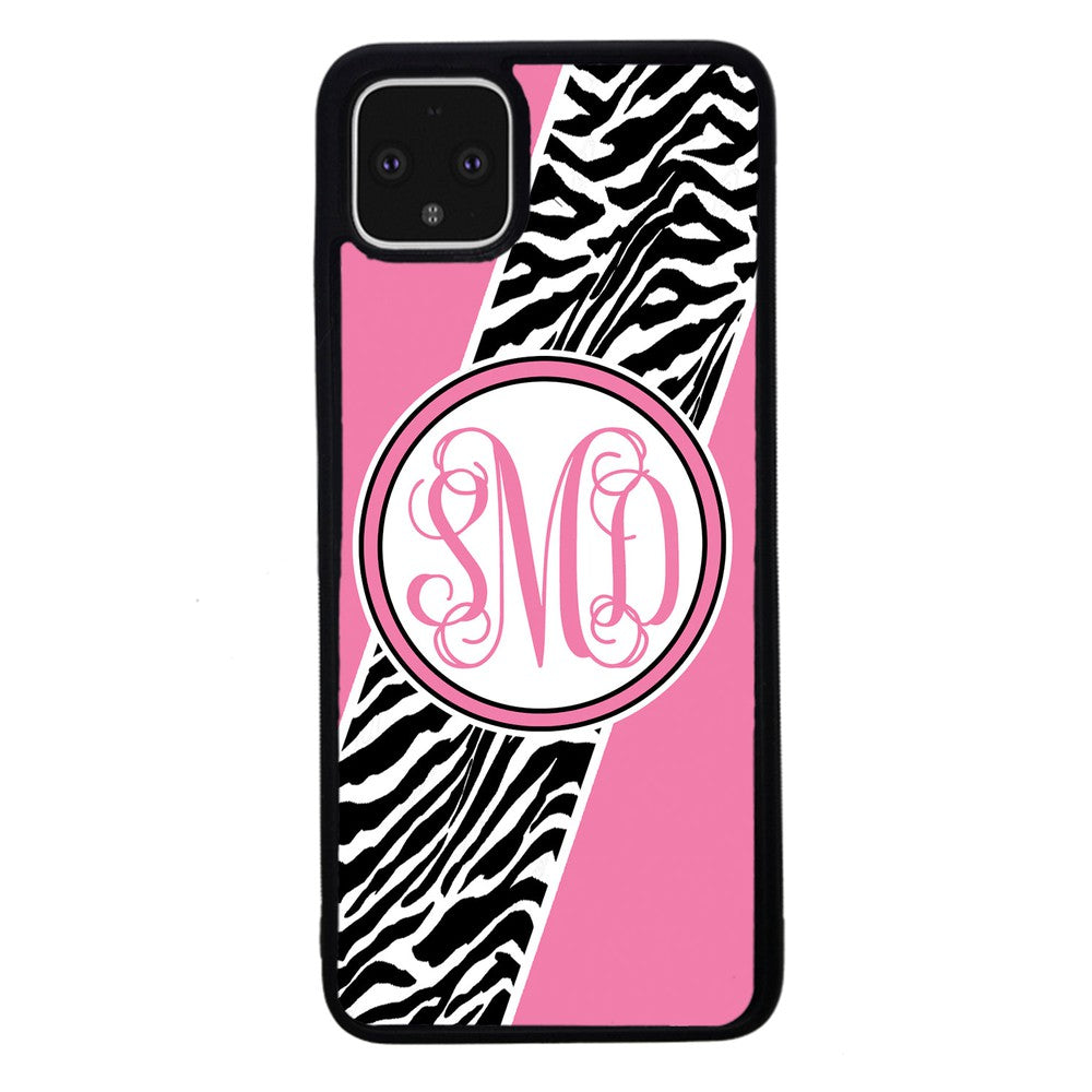Zebra Animal Skin Pink Script Monogram Google Phone Case