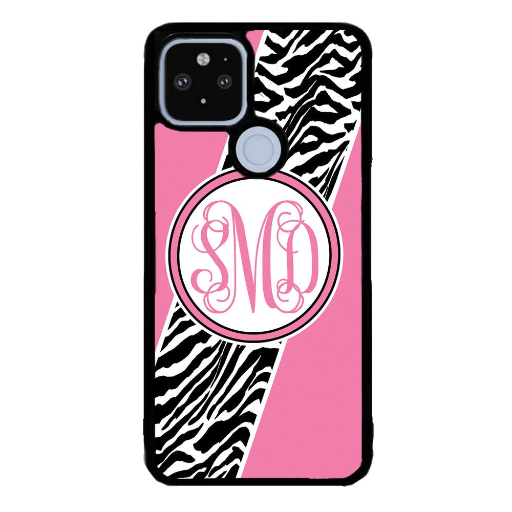 Zebra Animal Skin Pink Script Monogram Google Phone Case