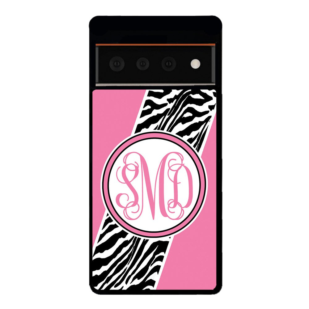 Zebra Animal Skin Pink Script Monogram Google Phone Case