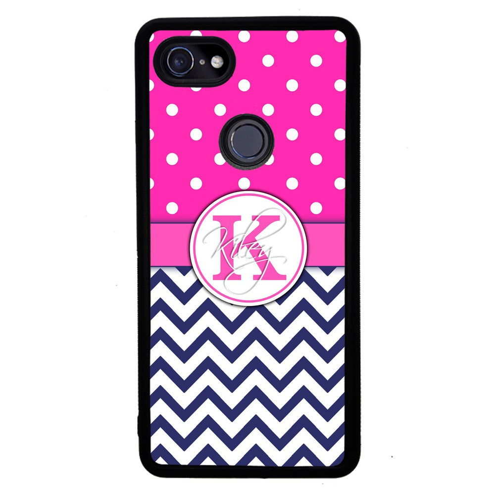 Pink Polka Dots Blue Chevron Personalized Google Phone Case