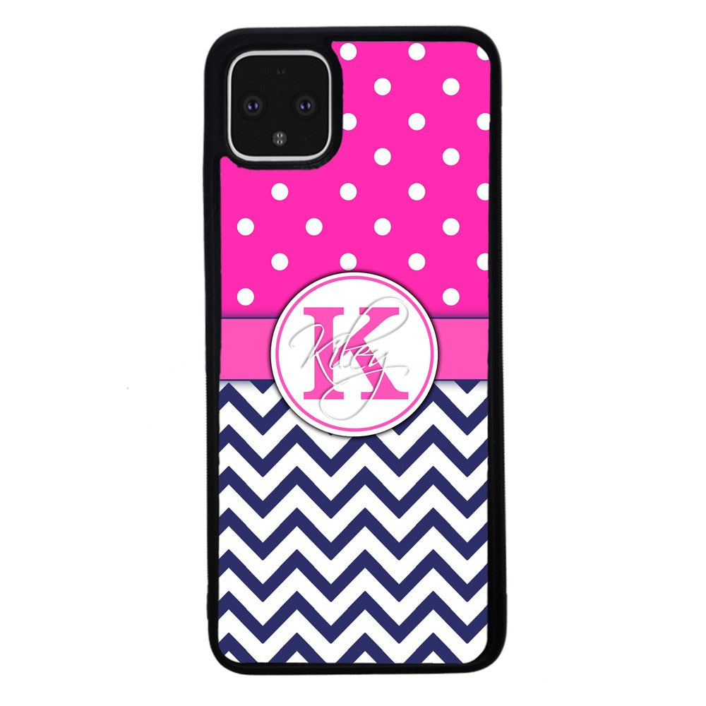 Pink Polka Dots Blue Chevron Personalized Google Phone Case