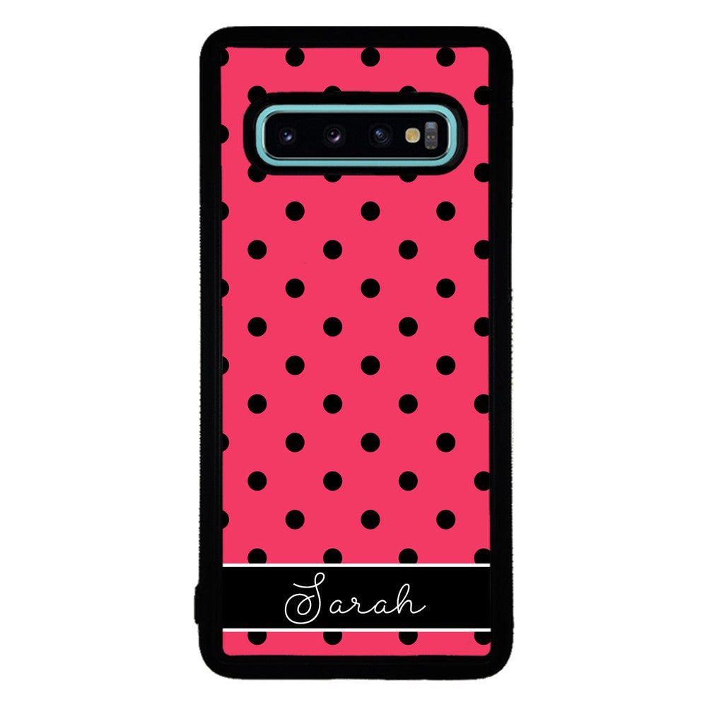 Pinkish Red Polka Dot Black Personalized Samsung Phone Case