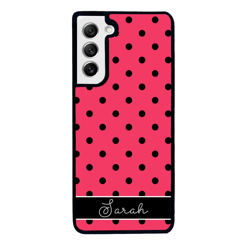 Pinkish Red Polka Dot Black Personalized Samsung Phone Case