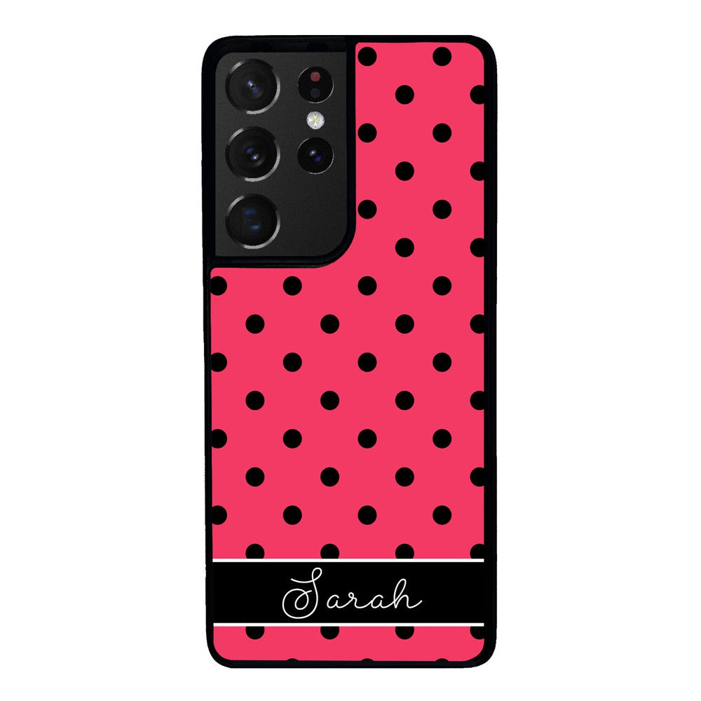 Pinkish Red Polka Dot Black Personalized Samsung Phone Case