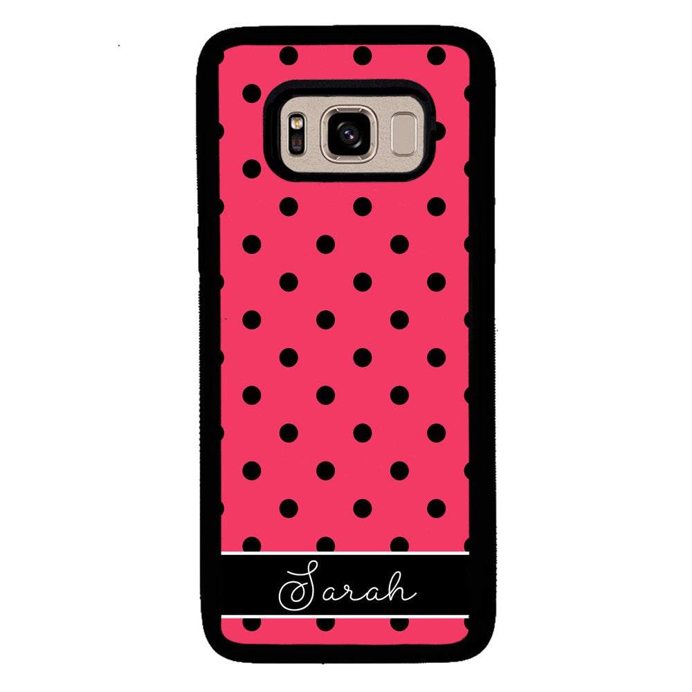Pinkish Red Polka Dot Black Personalized Samsung Phone Case