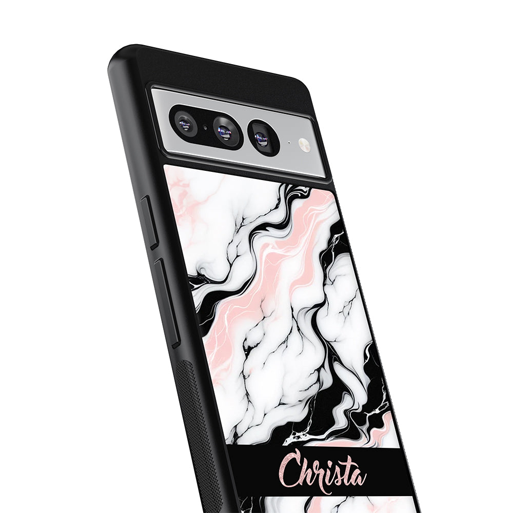 Marble Pink Black White Personalized Google Phone Case