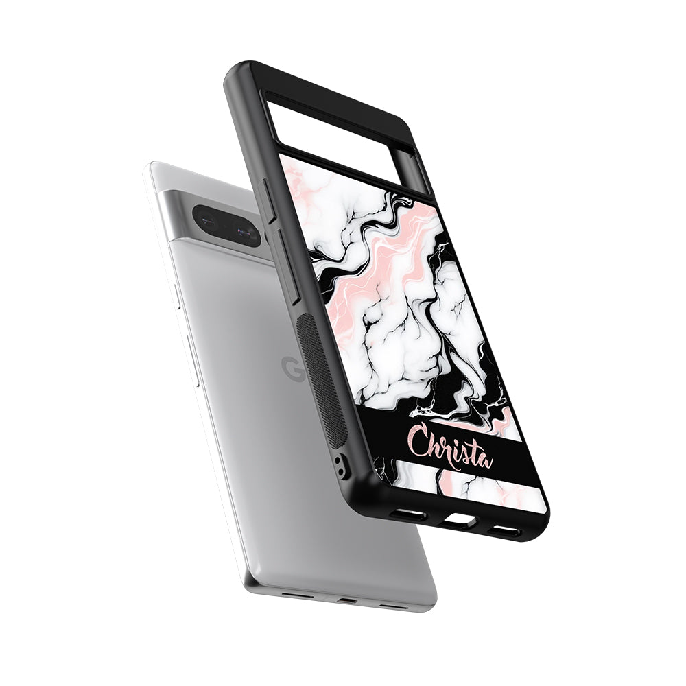 Marble Pink Black White Personalized Google Phone Case
