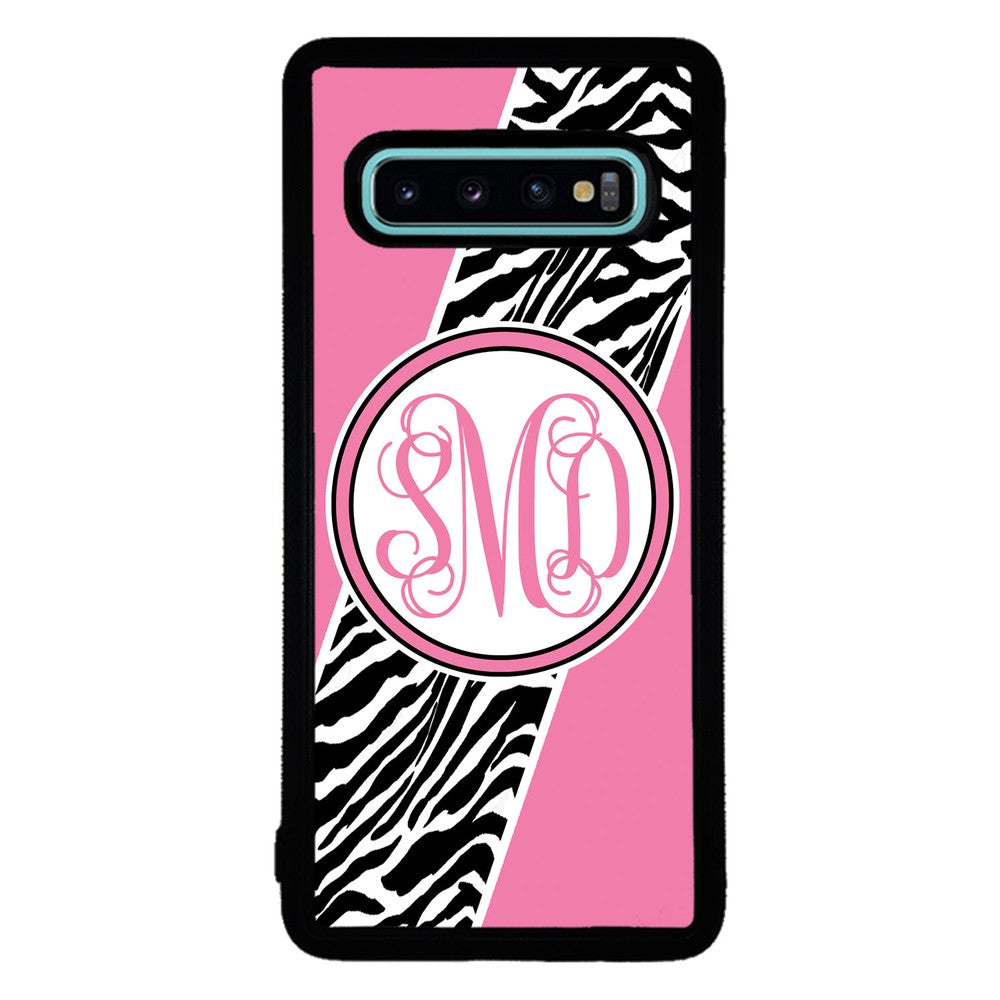 Zebra Animal Skin Pink Script Monogram Samsung Phone Case
