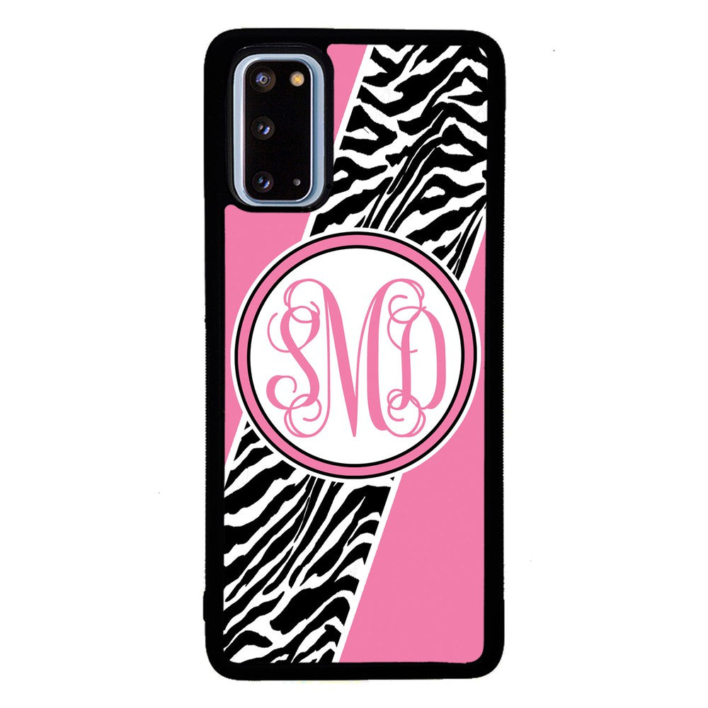 Zebra Animal Skin Pink Script Monogram Samsung Phone Case