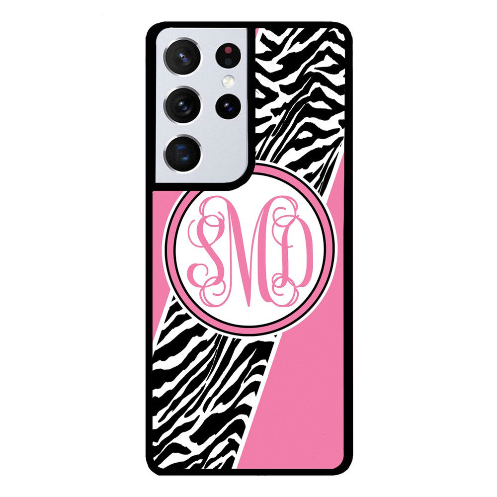 Zebra Animal Skin Pink Script Monogram Samsung Phone Case