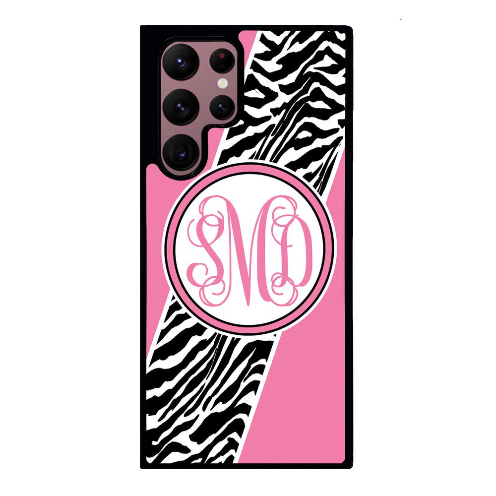 Zebra Animal Skin Pink Script Monogram Samsung Phone Case