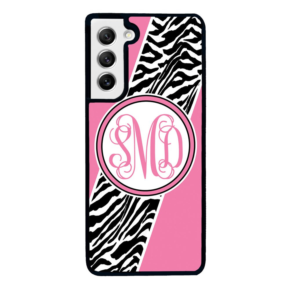 Zebra Animal Skin Pink Script Monogram Samsung Phone Case