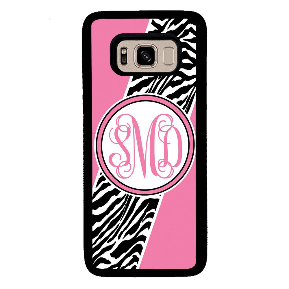 Zebra Animal Skin Pink Script Monogram Samsung Phone Case