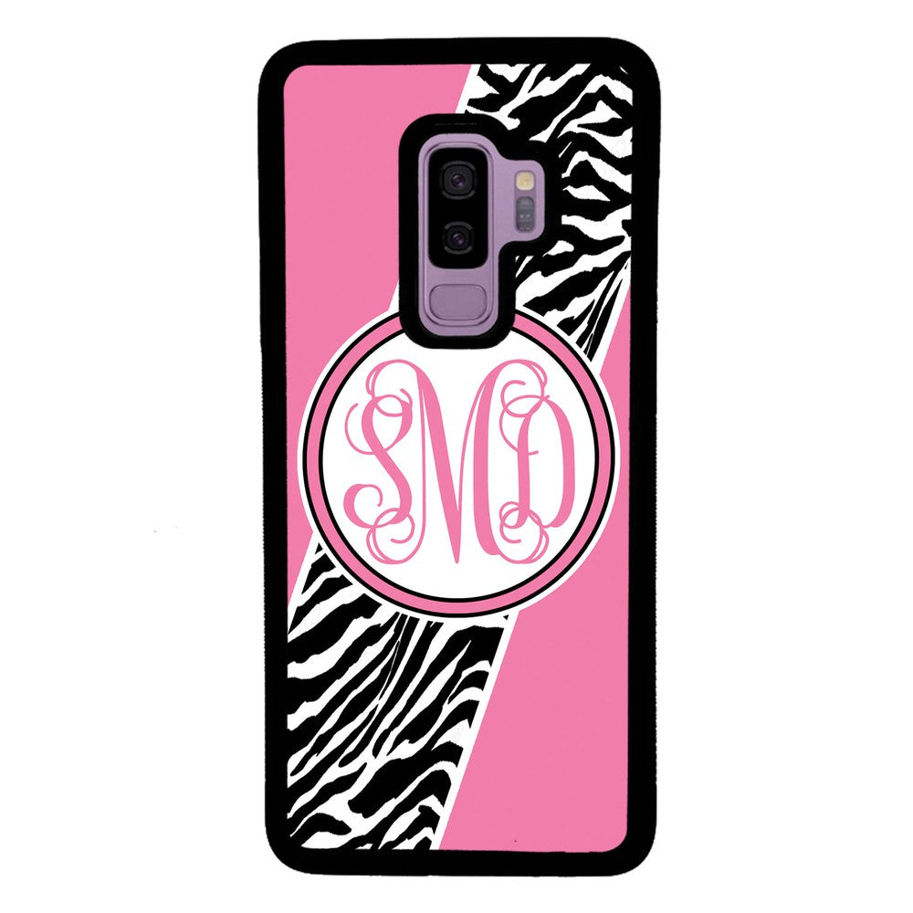 Zebra Animal Skin Pink Script Monogram Samsung Phone Case