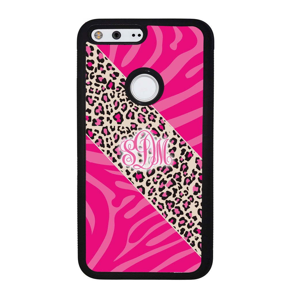 Pink Leopard and Zebra Animal Skin Monogram Google Phone Case