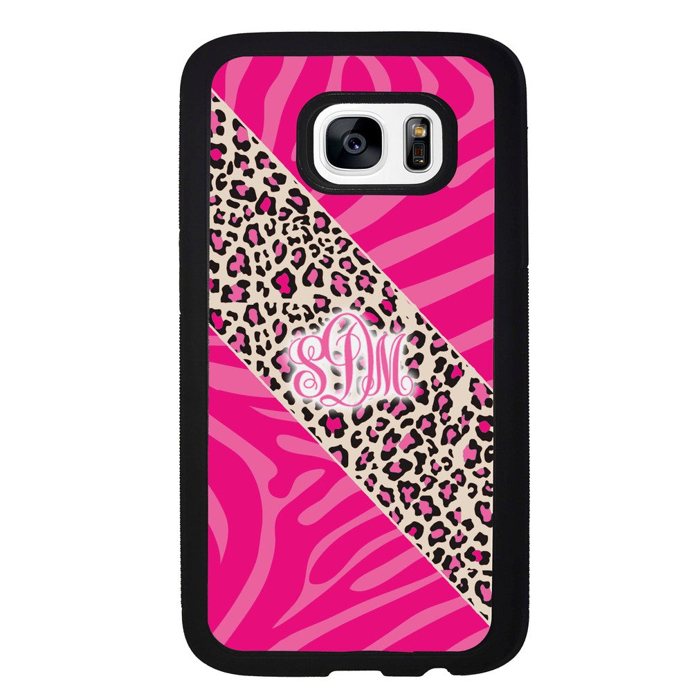 Pink Leopard and Zebra Animal Skin Monogram Samsung Phone Case