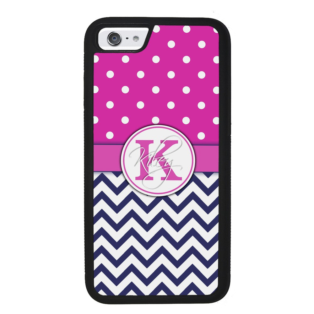 Pink Polka Dots Blue Chevron Personalized Apple iPhone Case