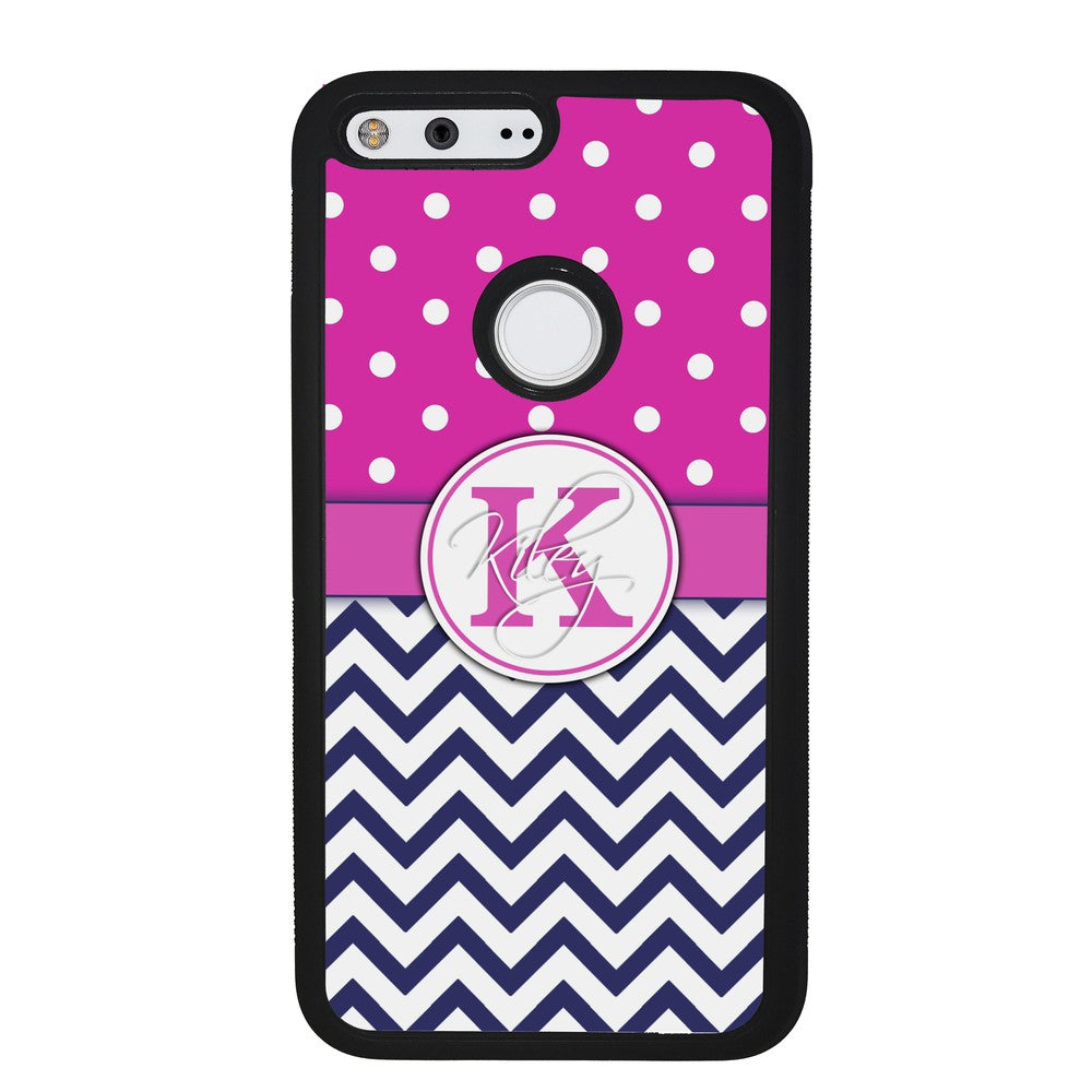 Pink Polka Dots Blue Chevron Personalized Google Phone Case