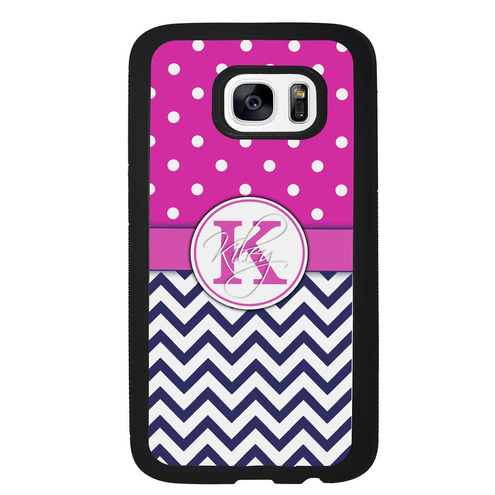 Pink Polka Dots Blue Chevron Personalized Samsung Phone Case