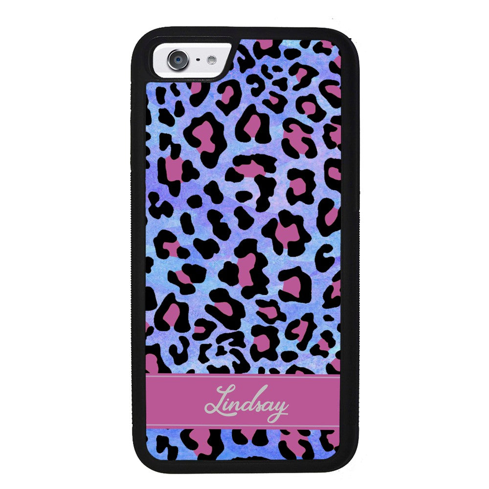 Pink and Blue Leopard Skin Personalized Apple iPhone Case