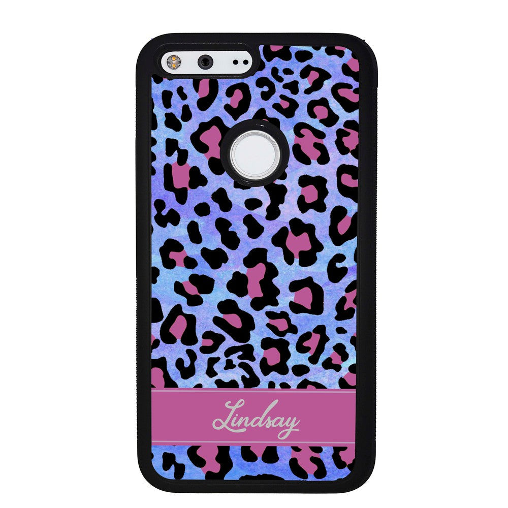 Pink and Blue Leopard Skin Personalized Google Phone Case