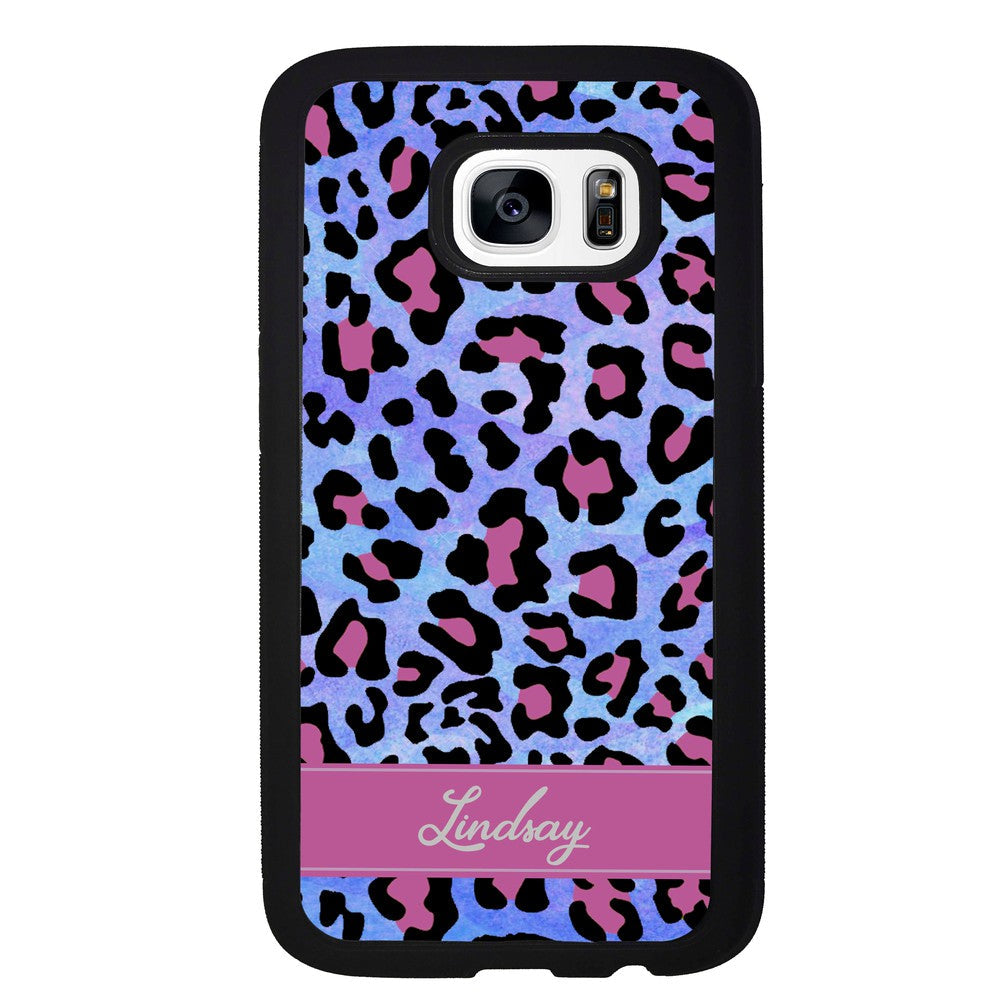 Pink and Blue Leopard Skin Personalized Samsung Phone Case