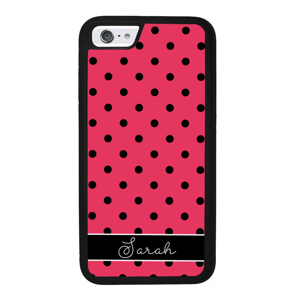 Pinkish Red Polka Dot Black Personalized Apple iPhone Case