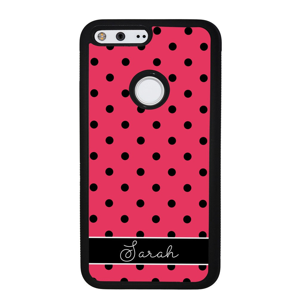 Pinkish Red Polka Dot Black Personalized Google Phone Case