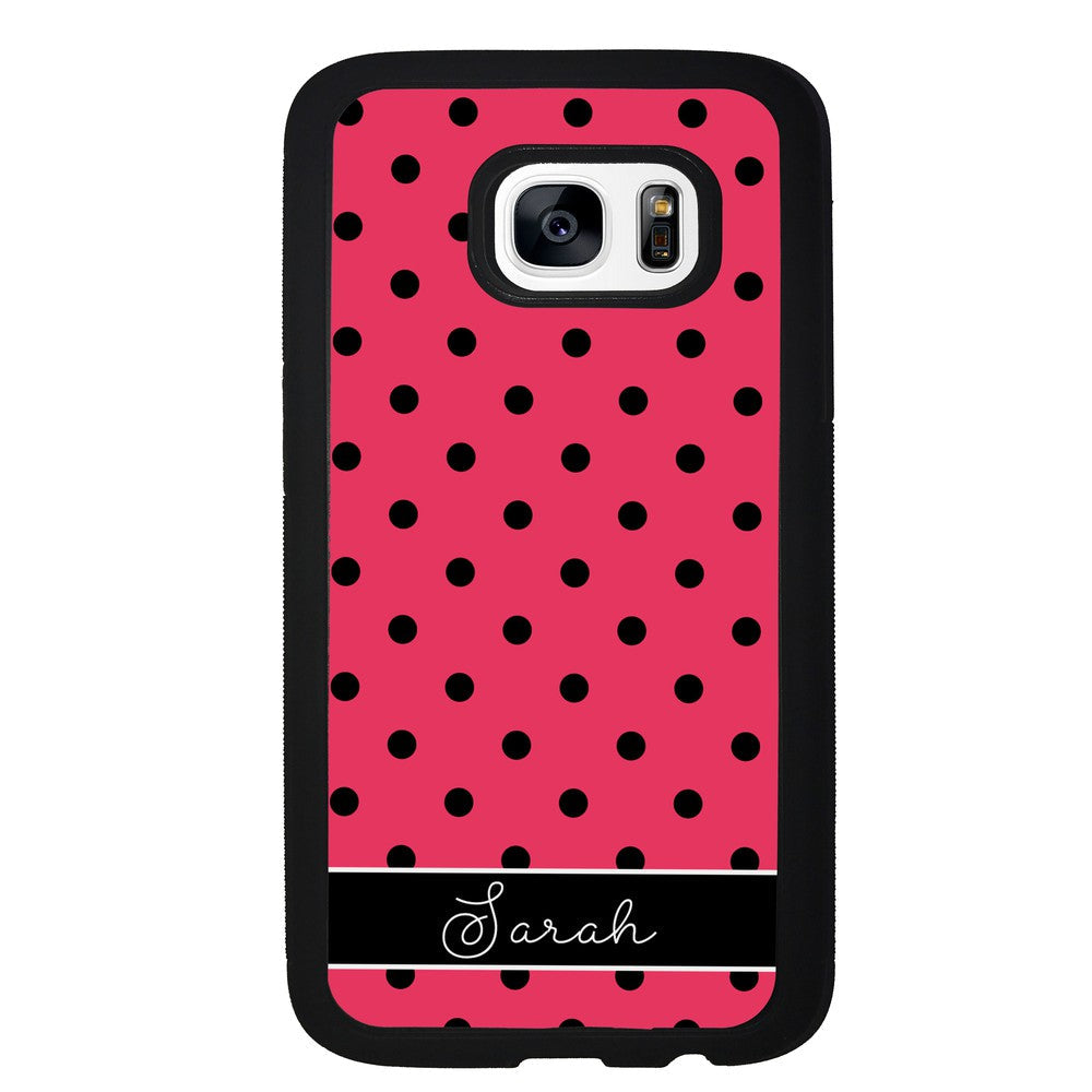 Pinkish Red Polka Dot Black Personalized Samsung Phone Case