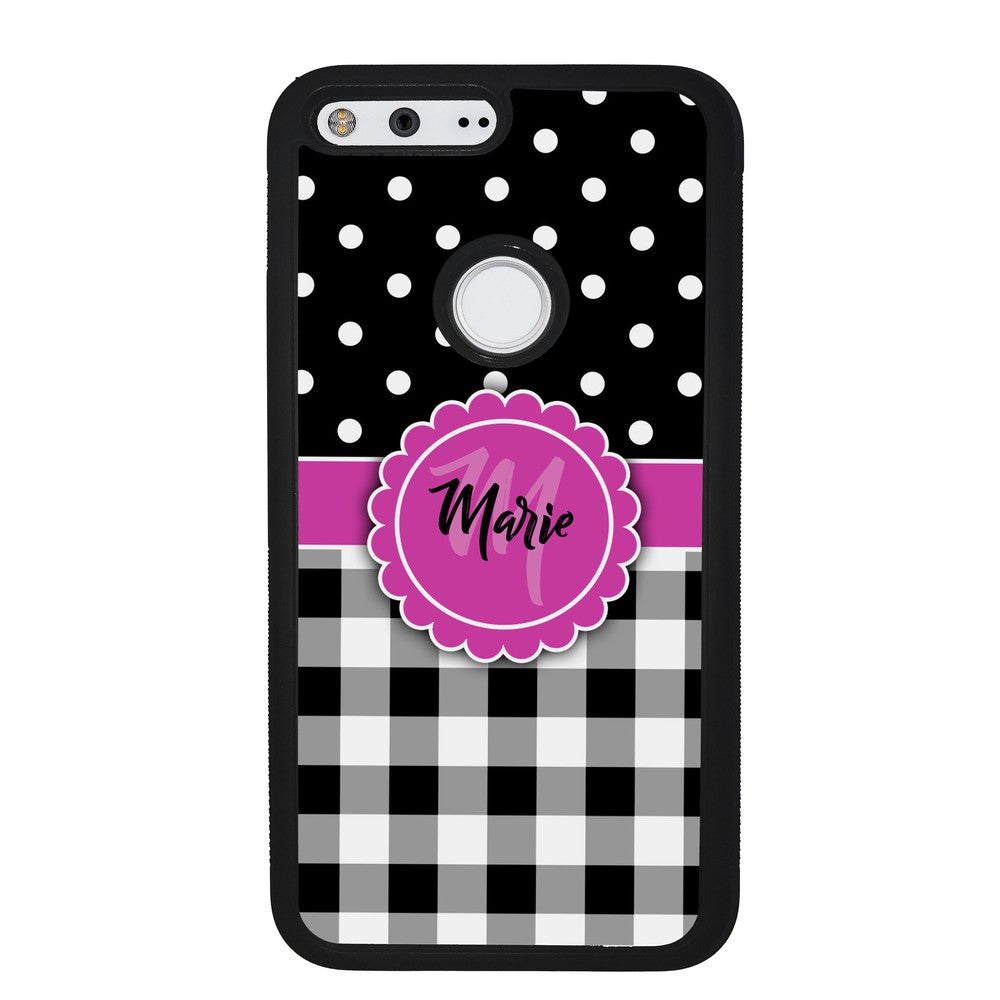 Black Polka Dot Black Plaid Personalized Google Phone Case