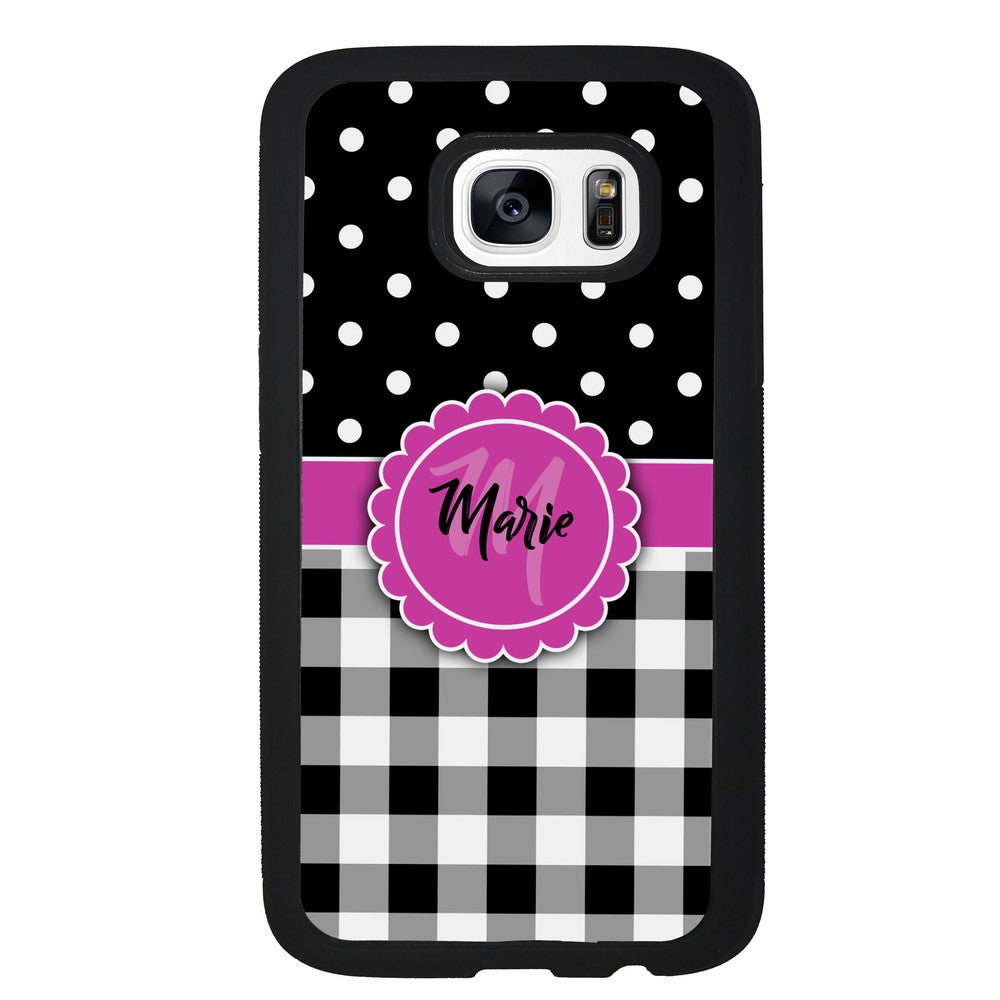 Black Polka Dot Black Plaid Personalized Samsung Phone Case