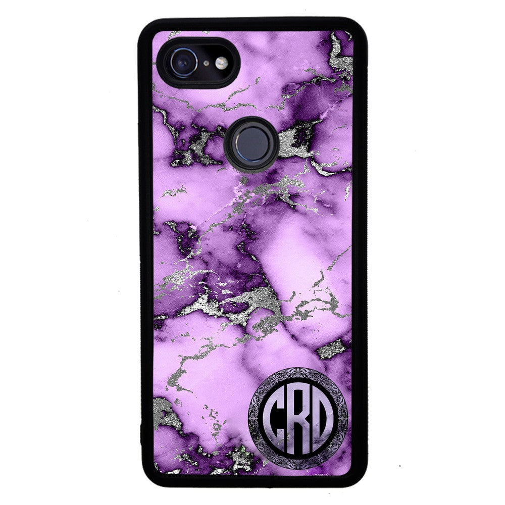 Purple and Silver Marble Monogram Google Phone Case